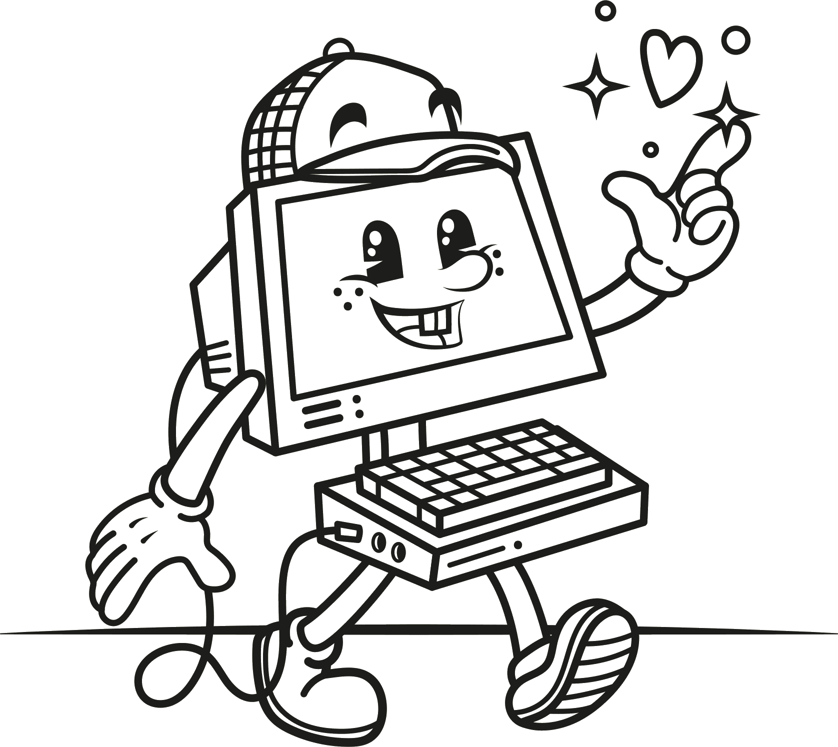 Friendly retro computer mascot