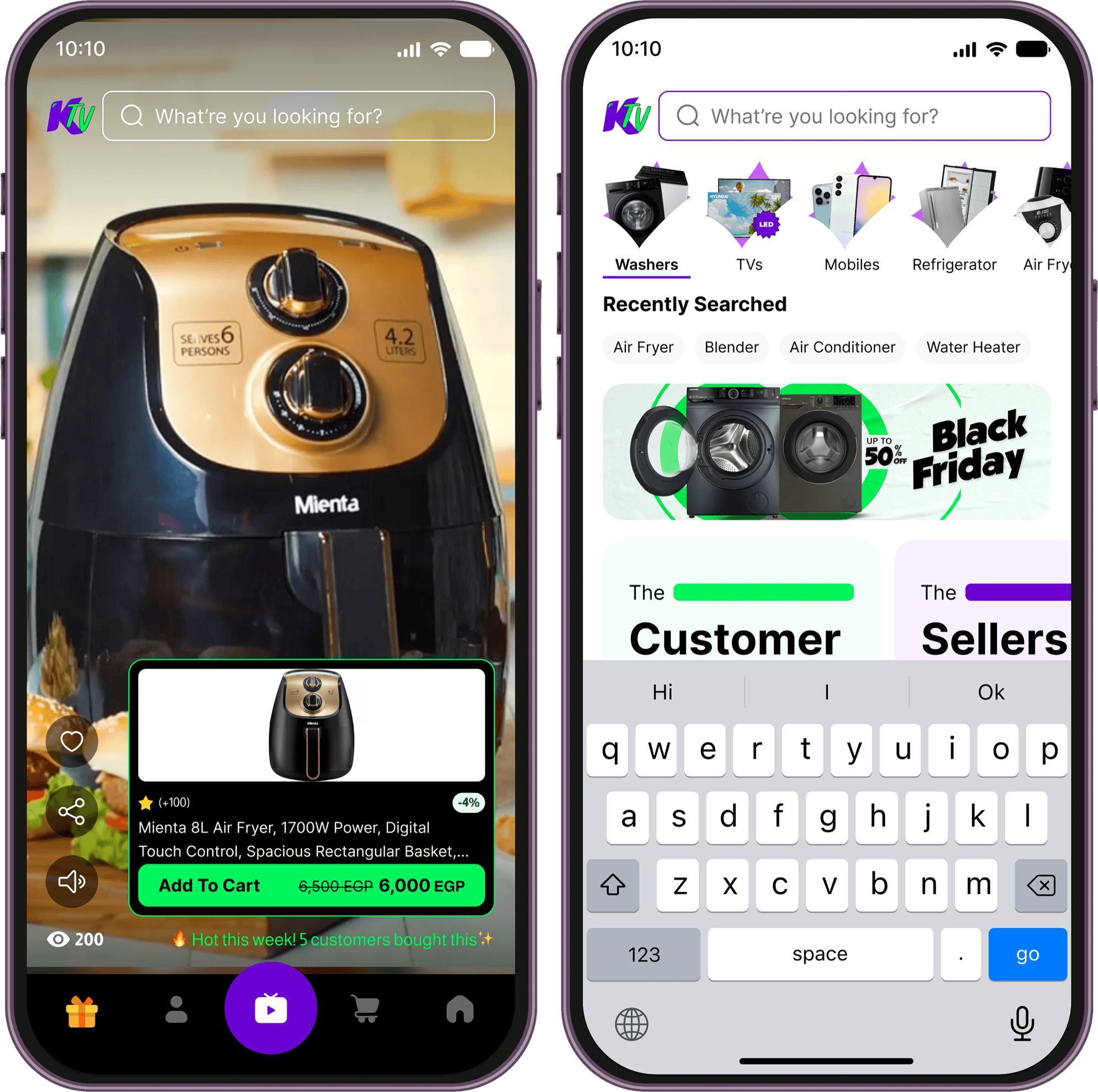 Search-based entry-point variation shown on two mobile mockups