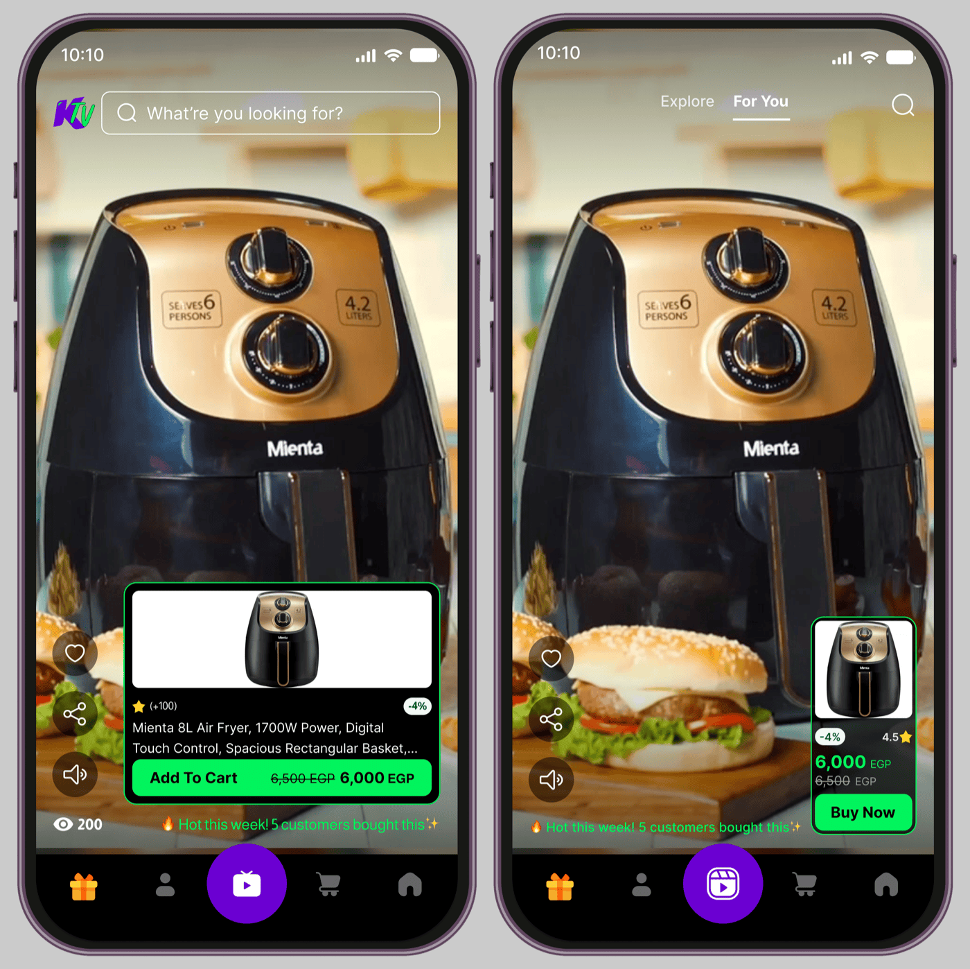 A/B testing variants of a product card in the Kenzz app
