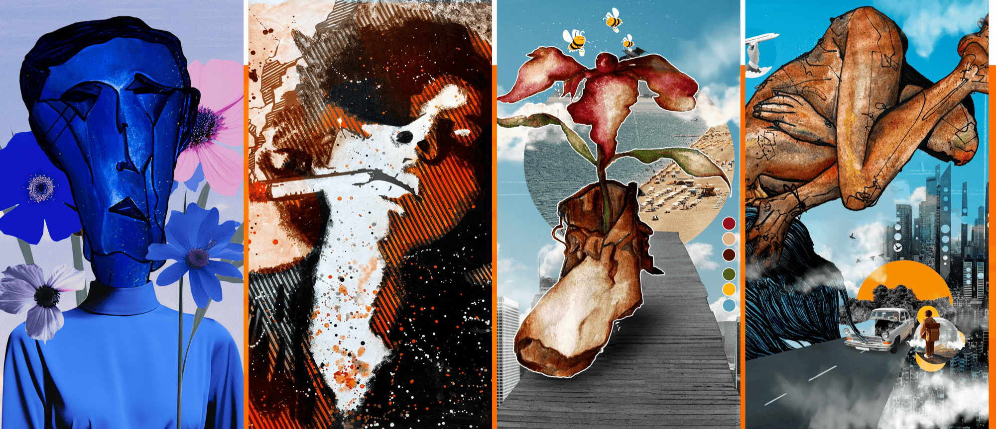 A collage of Mona's paintings and personal creative work